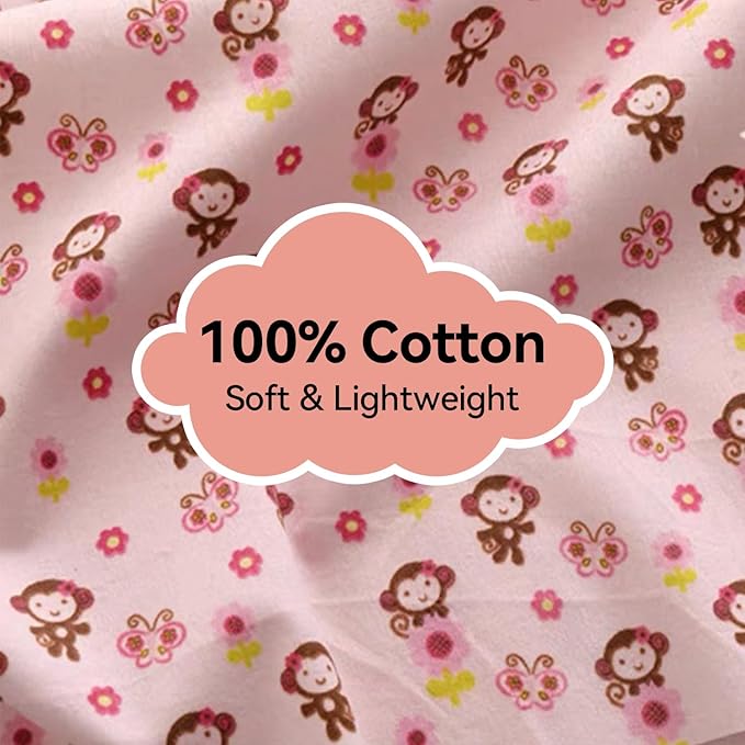 Kids Throw Blanket – Soft Cotton Toddler Blanket with Floral Monkey & Butterfly Pattern, Lightweight Breathable Bed Throw with Stitched Edges, 40 x 60 in (101.6 x 152.4 cm)
