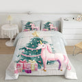 Feelyou Merry Christmas Comforter Set Queen Size Cute Unicorn Bedding Set for Kids Boys Girls Gift Duvet Quilt Christmas Tree Bedroom Decor Microfiber 3 Pcs with 2 Pillow Cases