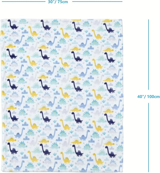 CREVENT 30''X40'' Cozy Fluffy Warm Fleece Baby Crib Blanket for Boys Infant Toddler Crib Cot Stroller (Dinosaur)