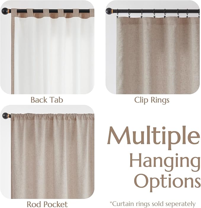 jinchan Linen Curtains with Privacy Lining 90 Inch Length Taupe Brown Farmhouse Closet Lined Drapes for Small Narrow Window Bedroom Living Room Bay Window 2 Panels Rod Pocket Back Tab