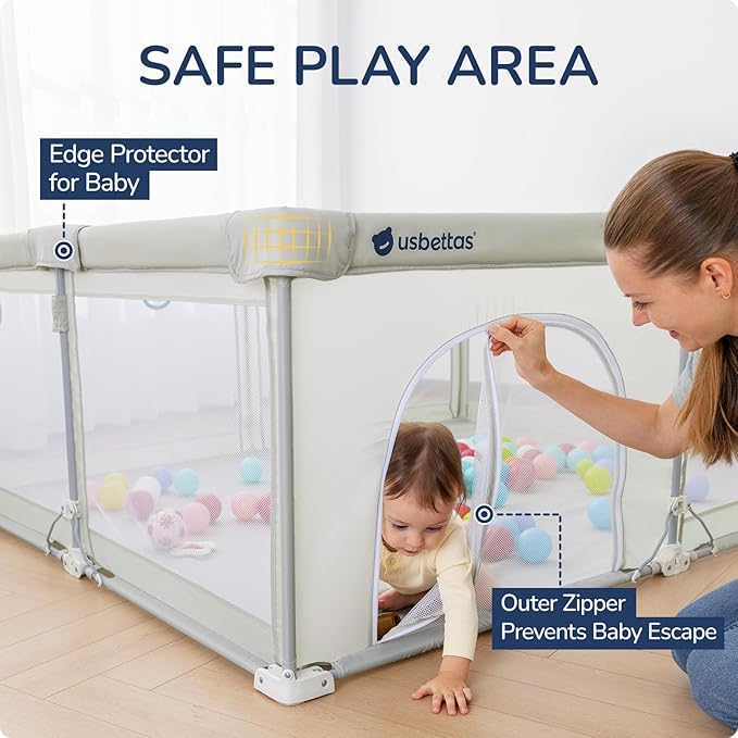 Foldable Baby Playpen,Portable Playpen for Babies and Toddler,59 * 71 Inch Kids Travel Play Pen with 4 Handlers,Carry Bag,Large Baby Play Yard for Indoor&Outdoor,Beige