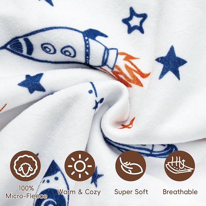david's kids 3 Pack Warm Micro Fleece Baby Sleep Sack 12-18 Months, Soft Baby Wearable Blankets with 2-Way Zipper, Comfy Winter Sleeping Bags for Toddler Boys Girls Neutral, Large Size, Space