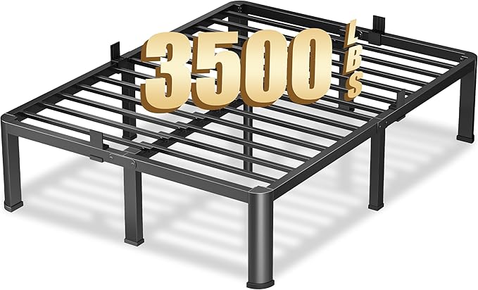 12 Inch Full Heavy Duty 3500 lbs Bed Frame with Round-Corner Legs & Anti-Squeak Design – Quick Assembly Metal Platform, No Box Spring Needed