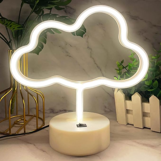 Cloud Neon Sign Led Light for Bedroom, Warm White Room Decor USB/Battery Operated, Aesthetic Stand for Girls Boys Party Birthday Christmas Gifts