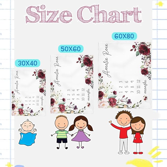 OLIVE OLIVIA Personalized Monthly Baby Milestone Blanket, Baby Months Blanket, Perfect Custom Newborn Gifts,50"x60"