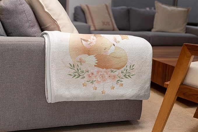 Personalized Baby Blankets with Name | Fox Custom Baby Girl and Baby Boy Newborn Blanket | Unisex Warm Soft Sherpa Swaddle Blanket Minky | (Fox, Sherpa 60"x80")