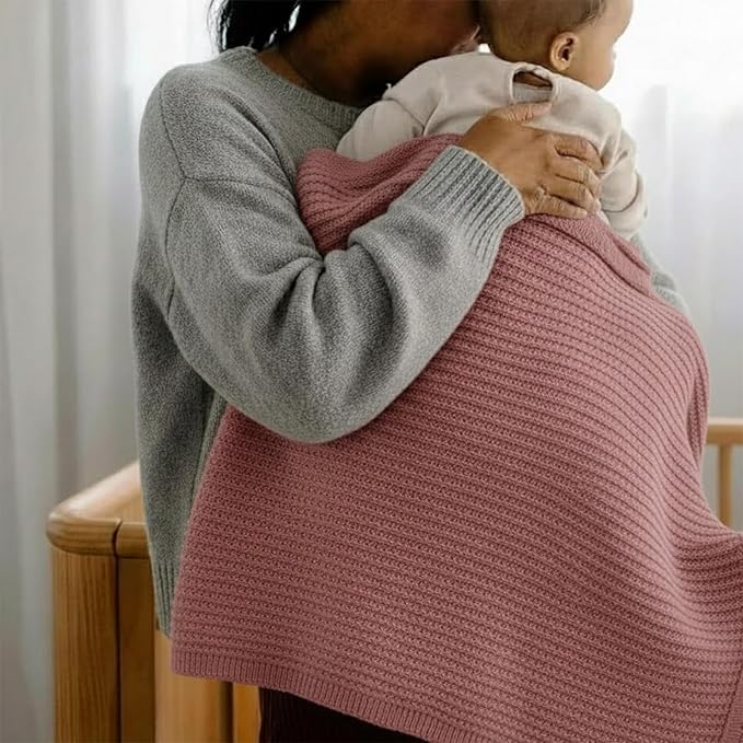 Baby Knit Blanket, 100% Cotton Waffle Patterns, Soft, Cozy, Lightweight Swaddle for Newborn & Infant Swaddling Beige Neutral, Perfect Baby Shower Ideas Rose Pink 30x30
