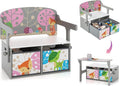HONEY JOY Kids Table and Chair Set, 3-in-1 Convertible Wooden Toy Storage Bench with Handle, 2 Bins for Kids Reading Nook, Toddler Table and Chair Set for Daycare Playroom Classroom (Gray)