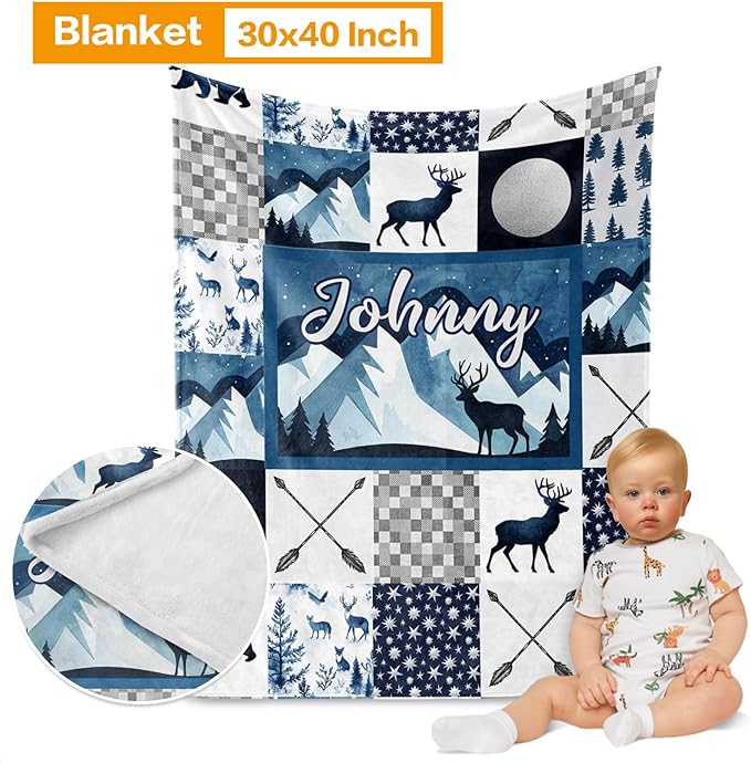 Custom Crib Bedding Set - Woodland Animals Design Personalized Name Baby Nursery Bedding 3 Pcs Set - Chic Soft Blanket, Sheet, Pillowcase for Newborns Boys Girls Gifts Color22