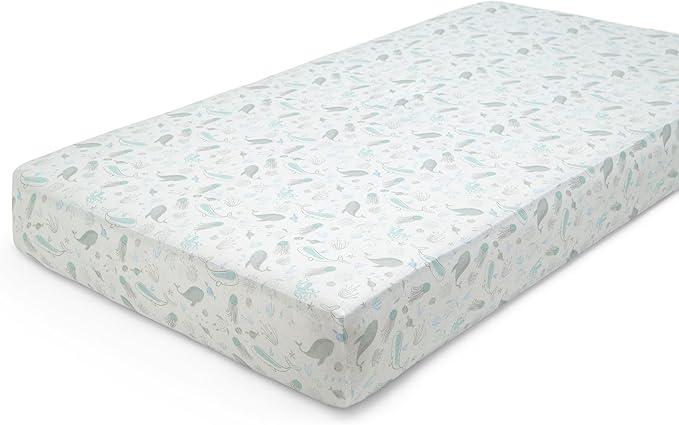 Delta Children 100% Organic Cotton Fitted Crib Sheets, Sea Life + 100% Organic Jersey Cotton Baby Receiving Blankets – 30x40 Inches, GOTS Certified (Pack of 2) (Bundle)