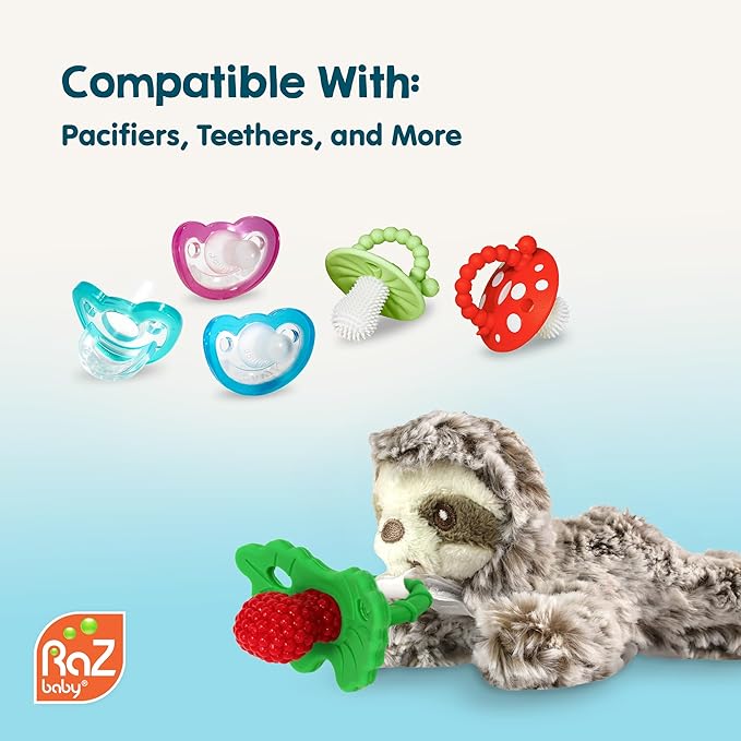 RaZbaby JollyPop Pacifier, Holder w/Detachable Baby Pacifier, Stuffed Animal RaZbuddy, All Ages 0M+, 100% Medical Grade USA Made Silicone, Machine Washable, Textured & Easy to Hold – Lab