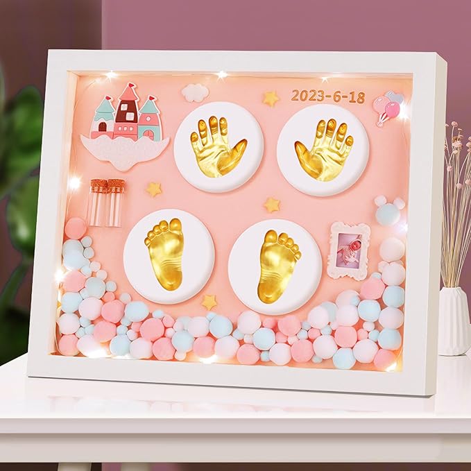 MCstars Handprint Footprint Photo frame DIY Commemorative Newborn Photo Footprint Birthday Photo Frame New Mother Gift Photo Frame Maternity Hospital Presents Fetal Hair Retention