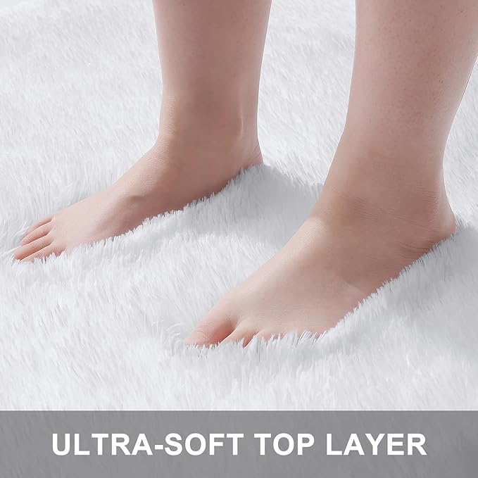 OLANLY 2x3 Machine Washable Small Bedside Rug, Soft Fluffy Shaggy Entryway Throw Rugs for Bedroom, Living Room, Indoor Floor Carpet for Kids Girls and Boys, Nursery Rooms, Home Decor Aesthetic, White