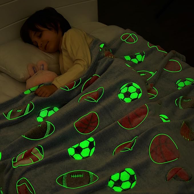 inhand Soccer Glow in The Dark Blanket Blanket Blue Soccer Gift Toys for Boys Girls Teen Soft Cozy Kids Throw Blanket Bedroom Decor,Christmas Easter Birthday Blue 40"x60"