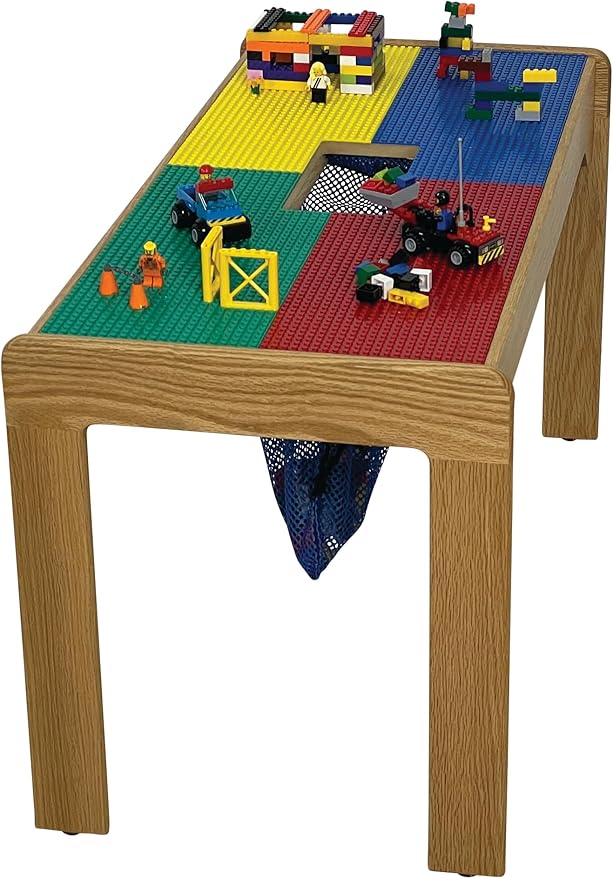 Fun Builder® #1 Rated American-Made 4 Color Lego® Compatible Solid Wood Table with Built-in Storage(Patent)-NO Tools-Only 5 Minute Assembly(Patent)-Built to Last Generations! 32"x16"-Ages 5 & UP