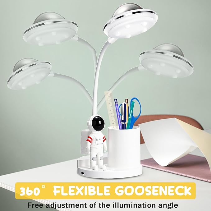 Astronaut Desk Lamp for Kids,Star Space Projector Space Rocket Lamps,Astronauta Lights with Pen Holder,Step-Less Dimming Lighting,Eye-Care Reading Small Desk Lamps for Bedroom,Gifts for Boys and Girls