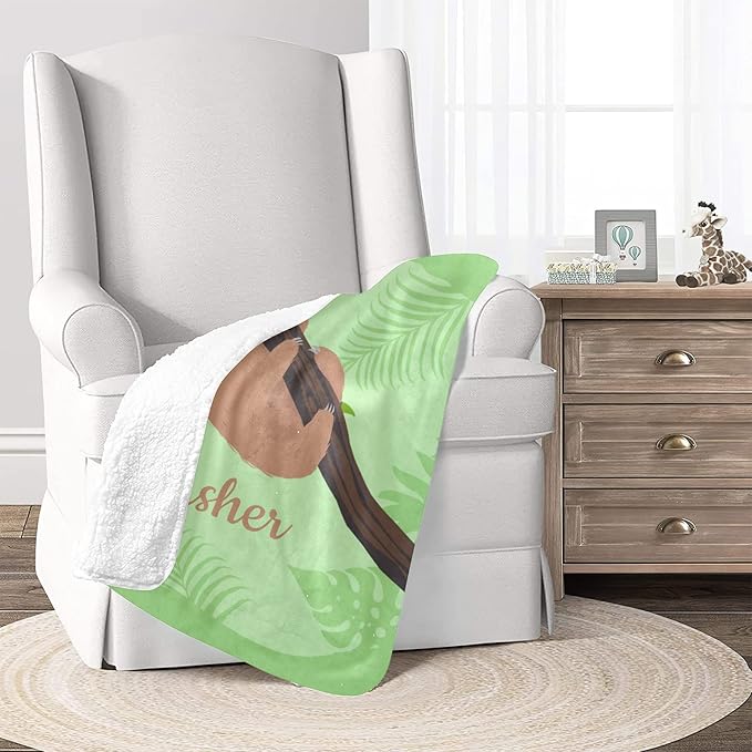 Sloth Green Personalized Receiving Sherpa Fleece Baby Blankets for Girls Boys Kids, Swaddle Blankets Gift for Newborn Crib Infants 30x40 Inches