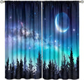 Galaxy Forest Blackout Curtains, Night Starry Sky Stars Moon Aurora Borealis Window Drapes for Bedroom Living Room Home Decor 42" W X 45" L