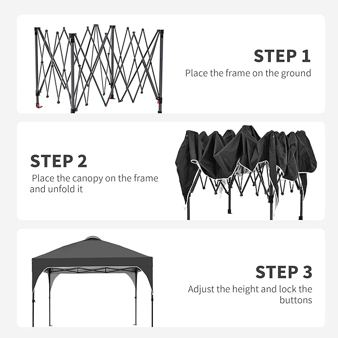 GDY 10x10 Pop Up Canopy Tent, Easy-Setup Gazebo, Outdoor Canopy with 3 Adjustable Heights for Events, Parties, Camping, Black.