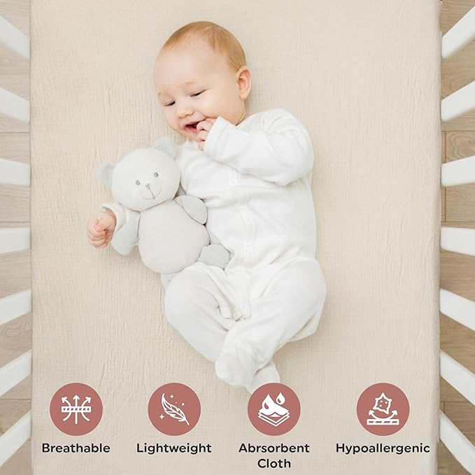 Organic Cotton Muslin Crib Sheets (Set of 2) – Soft & Breathable Fitted Sheets for Boys and Girls, Neutral Colors – Fits Standard Baby Crib Mattress (28 x 52 Inches) (Peach/Ivory)