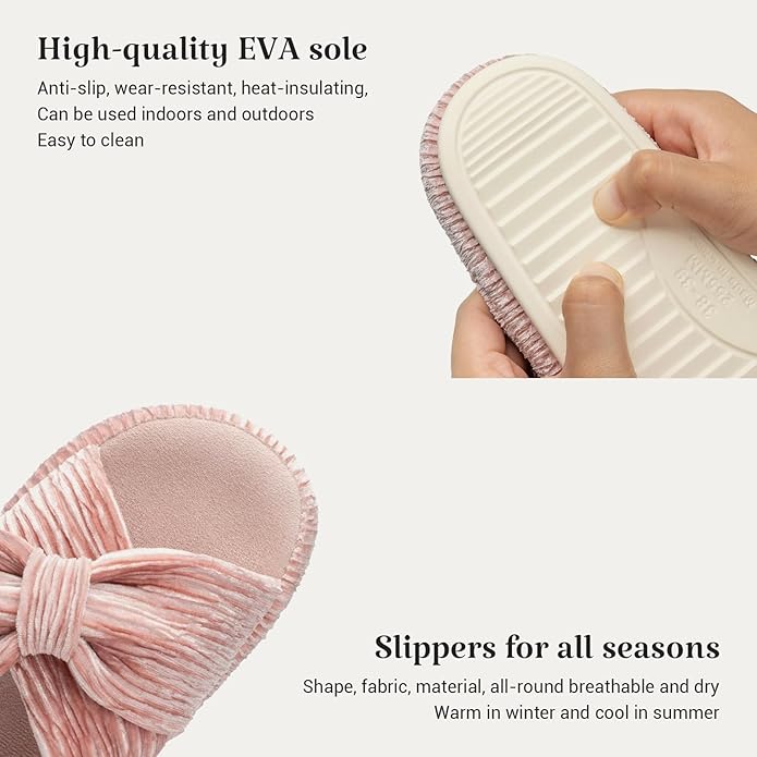 Chantomoo Slippers for Women Memory Foam House Bedroom Corduroy Bow Crossbands Slipper Shoes Comfy Trendy Gift Slippers
