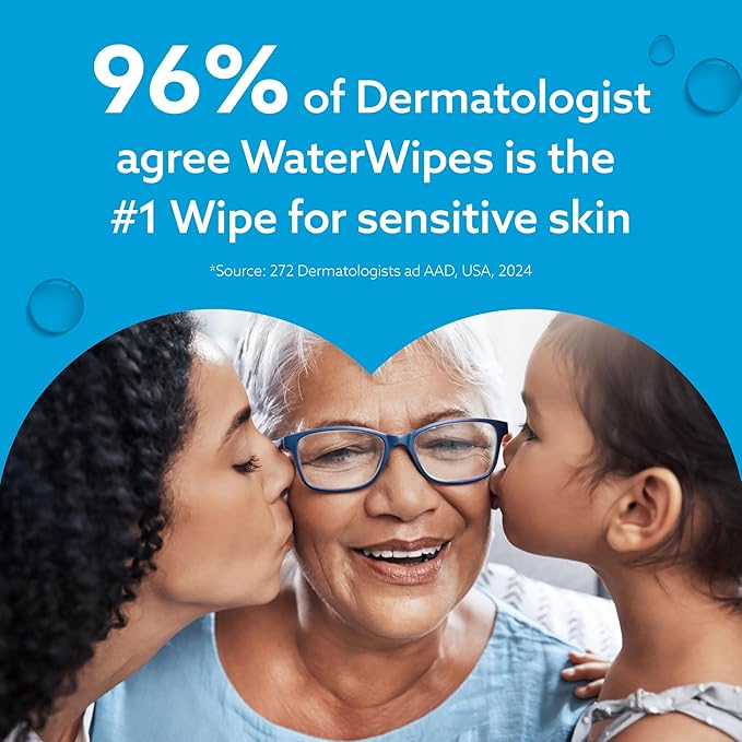 WaterWipes Sensitive+ Newborn & Baby Wipes, 3-In-1 Cleans, Cares, Protects, 99.9% Water, Unscented & Hypoallergenic, 180 Count (3 Packs)