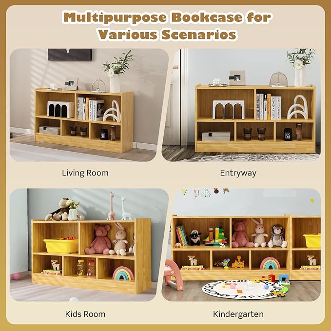 Costzon Toy Storage Organizer for Kids, 5-Section School Classroom Storage for Organizing Books Toys, Wooden Kids Bookshelf Daycare Furniture for Preschool, Playroom, Nursery, Kindergarten (Burlywood)