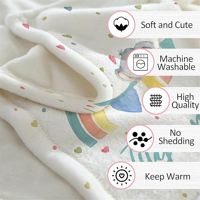 Ship Next Day, Personalized Baby Blanket for Girls Boys, Custom Baby Girl Boy Gifts Elephant Blanket with Name, Newborn Receiving Swaddle Blankets, Customized Babies Shower Christmas Birthday Gifts