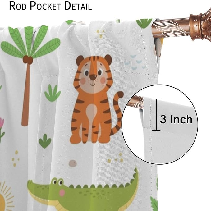 Cartoon Animal Curtains, Safari Woodland Jungle Forest Wildlife Window Treatments, Rod Pocket Thermal Insulated Drapes 2 Panel Sets for Kids Bedroom Nursery Classroom, 42" W X 45" L