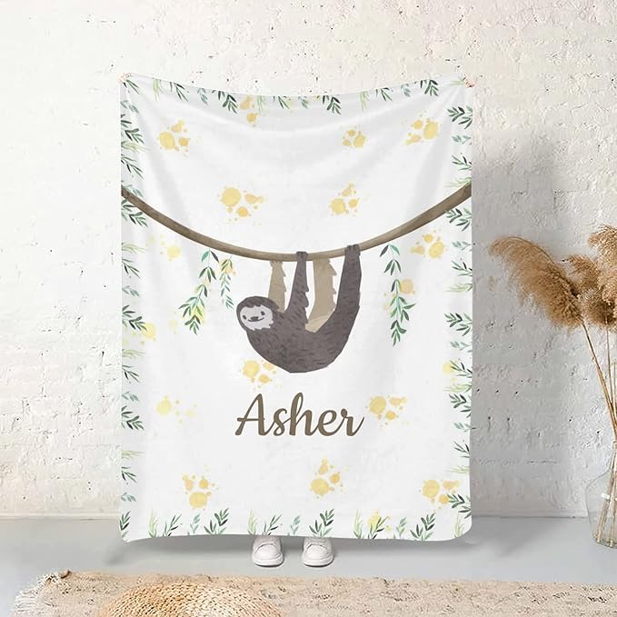 Cute Sloth Personalized Receiving Sherpa Fleece Baby Blankets for Girls Boys Kids, Swaddle Blankets Gift for Newborn Crib Infants 30x40 Inches