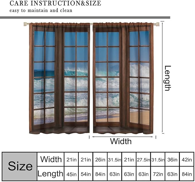 Ocean Beach Curtains,Waves Crashed Beach Hawaiian Seaside Scene Pattern Blackout Print Home Bedroom Living Room Window Treatments 2 Panel Set 42x45 Inch