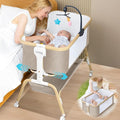 Baby Bassinet, Rocking Bedside Sleeper, Detachable & Portable Bassinet with 8-Level Height, Breathable Mesh, Storage Basket & Rotating Mobile Toy for Newborns Infant(Khaki)