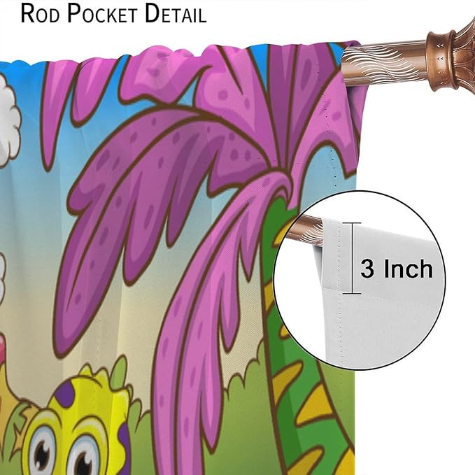 Cute Dinosaur Curtains, Colorful Cartoon Dino Pattern Blackout Window Treatments, Rod Pocket Thermal Insulated Drapes 2 Panel Sets for Kids Bedroom Nursery Classroom, 63" W X 63" L