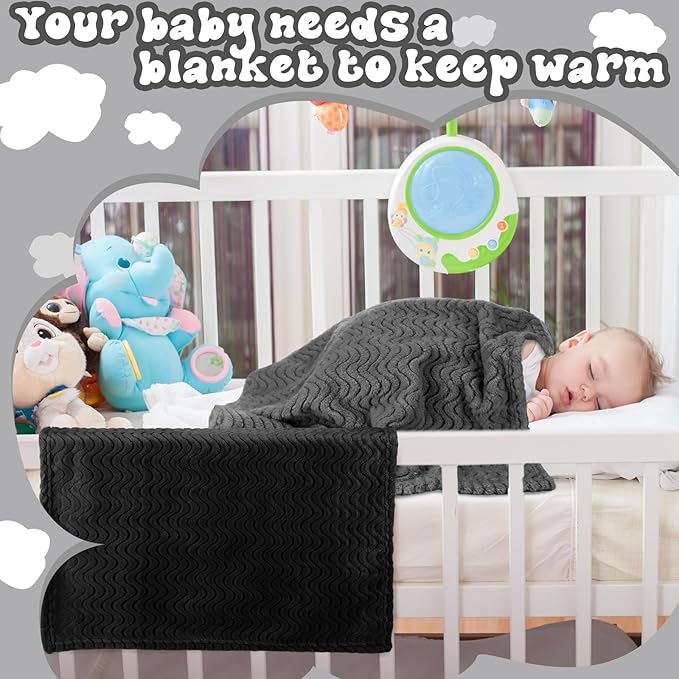 Frienda 4 Pcs Baby Fuzzy Blanket Fluffy Baby Blanket for Boys Girls Soft Warm Infant Newborn Toddler Receiving Nursery Bed Supplies, 32 x 24 Inch (Gray Black Color)