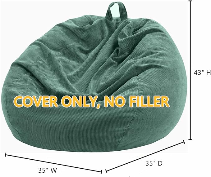 Nobildonna 3 ft Bean Bag Chair Cover (No Filler) 35"×43" Large Stuffed Animal Storage Bean Bag Washable Big Beanbag Chair Cover Premium Corduroy Stuffable Bean Bag Cover for Adults,Kids,Green 300L