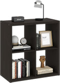 4 Black Cube Storage Organizer, 14.6" x 30" x 30" Wooden Cube Storage Organizer with Four Organized Spaces, 2 x 2 Closet Cubbies for Bedroom, Living Room, Playroom, Dark Brown