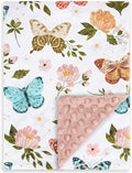 HOMRITAR Floral Baby Blanket for Girls Soft Comfy Minky Toddler Blanket with Double Layer Dotted Backing, Beauty Butterfly Printed Bed Blankets for Nursery Crib Decor 30 x 40 Inch (75 x 100 cm)