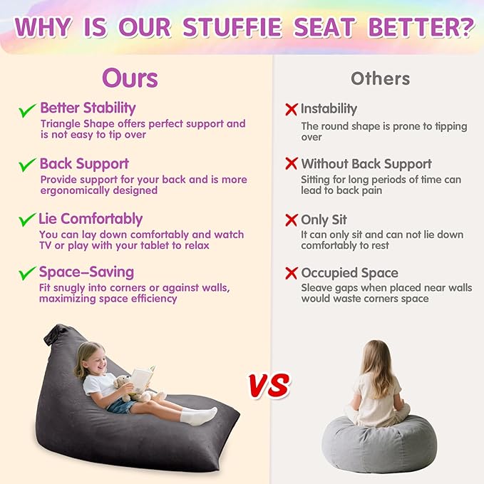Stuffed Animal Storage Bean Bag Chair for Kids and Adults, Stuffed Animal Bean Bag Storage, Luxury Velvet Stuffie Seat - COVER ONLY(Dark Grey 200 L/52 Gal)