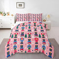 Feelyou Cute Nutcracker Kids Comforter Set Queen Christmas Tree Bedding Set Xmas Snowflake Duvet Quilt for Kids Boys Girls Bedroom Colorful Soldier Decor Candy-Cane Designs Microfiber Soft Breathable