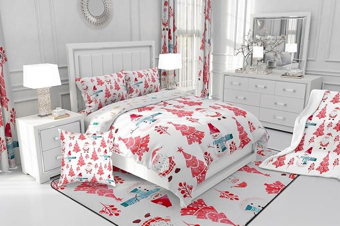 Feelyou Merry Christmas Comforter Set All Season Xmas Tree Snowman Bedding Set with 2 Pillow Cases Santa Claus Microfiber Kids King Bedclothes Bedroom Decor Duvet Quilt Breathable Soft
