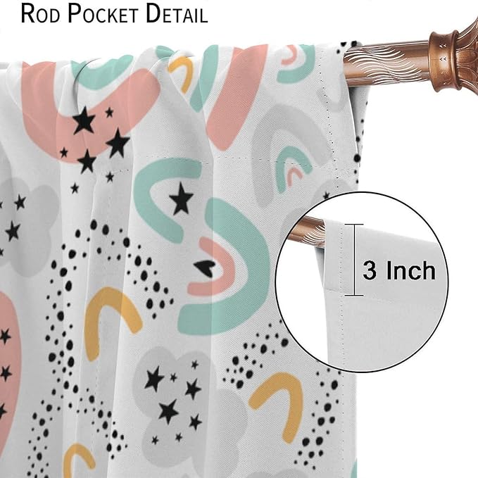 Boho Rainbow Curtains for Kids Nursery Colorful Floral Sun Star Clouds Pastel Bohemian Pattern Print Window Drapes for Girl Bedroom Living Room Kitchen Decor,2 Panel Set,42Wx45H Inch Blackout
