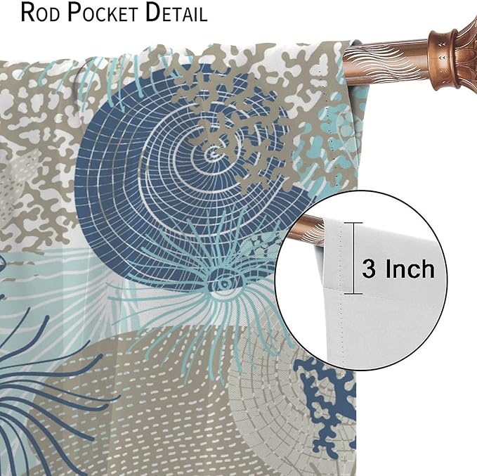 Coastal Curtains Ocean Beach Themed Room Darkening Window Curtain Nautical Coral Blackout Curtain for Bedroom Living Room Bathroom Nursery Set 2 Panels,63x63 Inches