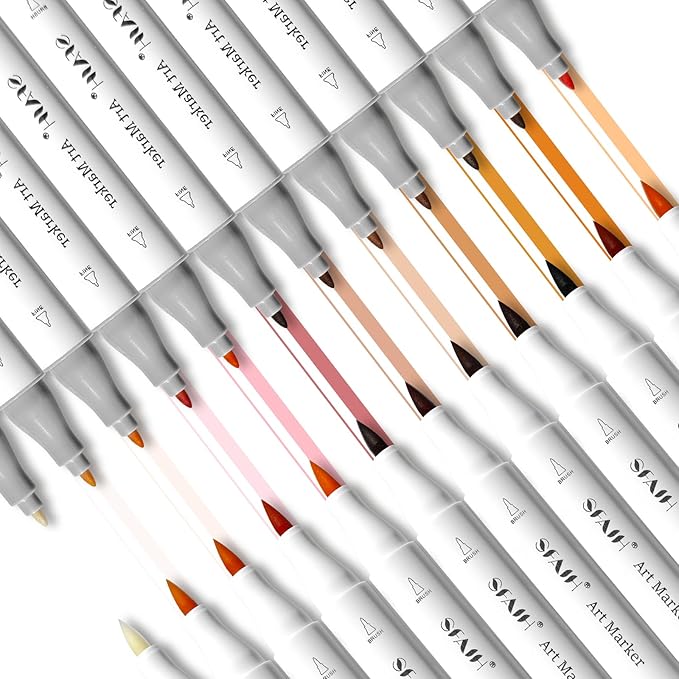 SFAIH Skin Tone Alcohol Markers Brush & Fine - 11 Light Portrait Colors+Mixed Color 0, Blendable & Refillable Permanent Art Markers for Adults/Teen/Artists/Creators & Illustrators