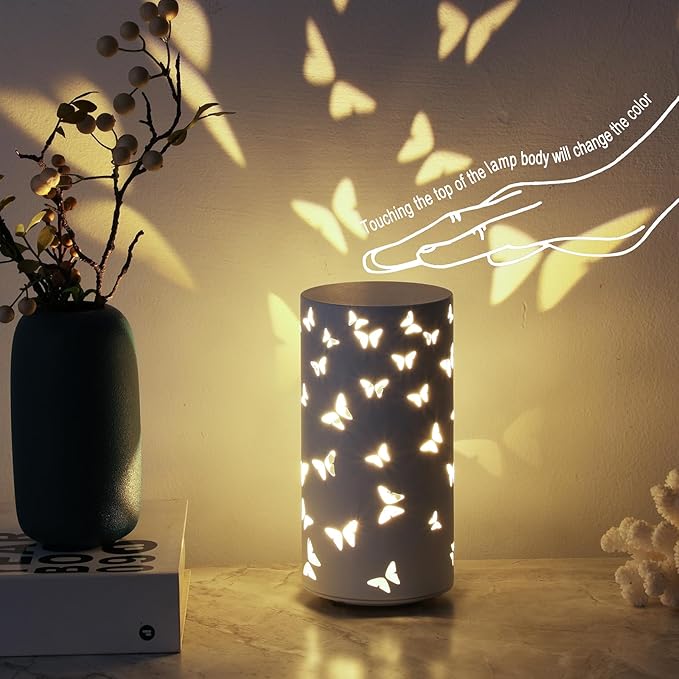 Butterfly Night Light - USB Table Lamp with Rotating Projection, Portable Bedside Light for Bedroom, Coffee Shop, Gifts for Women, Mom, Birthday