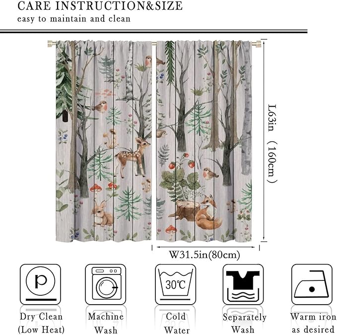 Forest Animal Curtains,Winter Dry Branches Pine Tree Moose Bear Animal Print Curtains for Children Boys and Girls Bedroom Living Room 63x63in