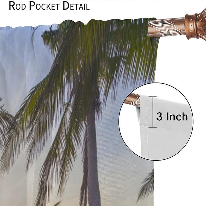 Ocean Beach Curtains,Morning Sunrise Hawaiian Seaside Scene Pattern Blackout Print Home Bedroom Living Room Window Treatments 2 Panel Set 52x84 Inch
