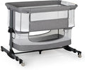 Baby Bassinet Bedside Sleeper, 3-in-1 Bedside Bassinet, 5 Height Adjustable Rocking Baby Crib, Breathable Full Mesh, Mosquito Net, Storage Basket, Stable and Secure Bassinets for Newborn Infant