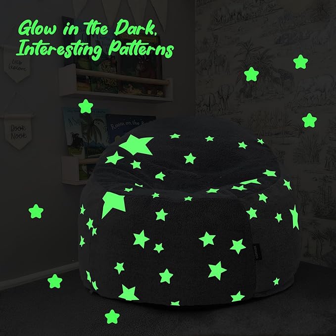 COMAX Bean Bag Chairs for Kids, Toddler BeanBag Sofa with Filler Bean Couch Stuffed for Boys and Girls, Lazy Floor Chair for Playroom, Nursery Room, Glowing Grey Star