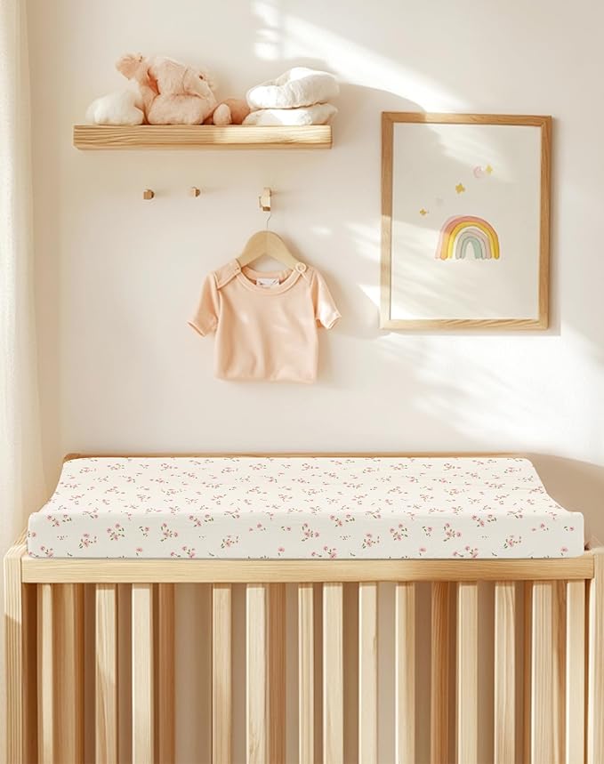 Changing Pad Cover for Baby Boy Girl 2 Pack, Muslin Changing Table Pad Covers with Boho Style, Neutral Nursery Bedding Essentials Soft and Breathable (Rosy)