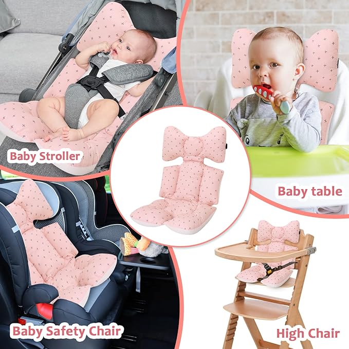 Baby Stroller Cushion, Universal Baby Seat Pad Liner for Stroller Reversible Soft and Breathable 3D Air Mesh Cotton Baby Stroller Seat Liner (Pink)